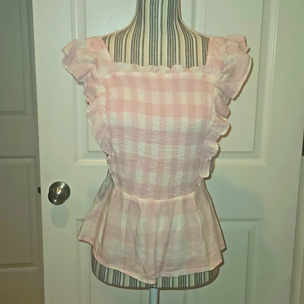 OLD NAVY WOMEN TOP SIZE S PINK &WHITE SMOCKED & SEERSUCKER TANK TOP &BLOUSE